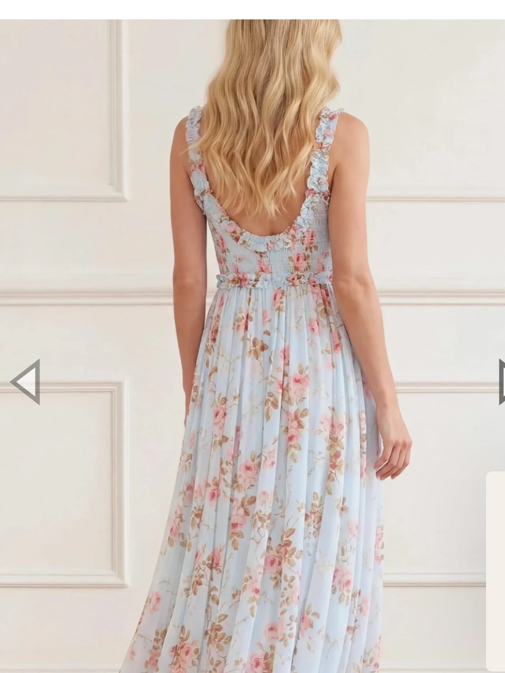 Needle & Thread Light Blue Maxi Skirt with Pink Floral Print